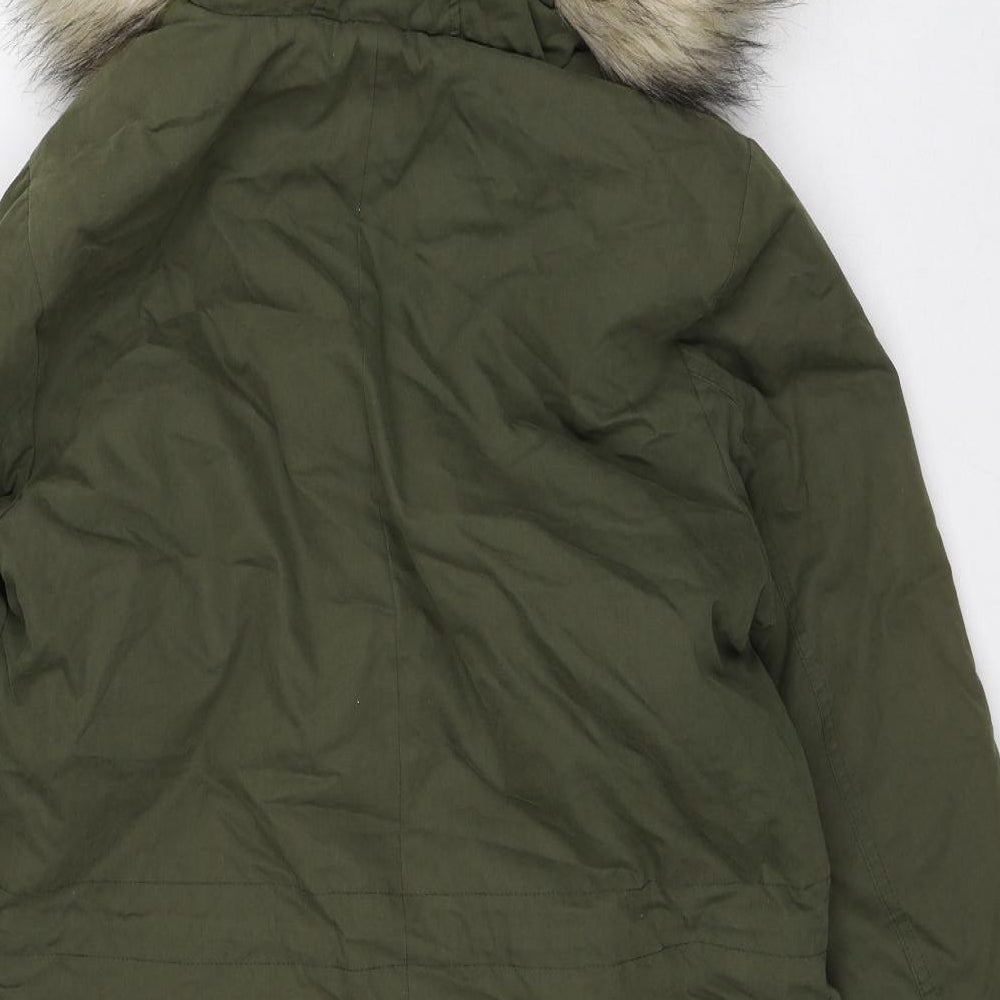 New Look Womens Green Parka Coat Size 10 Zip