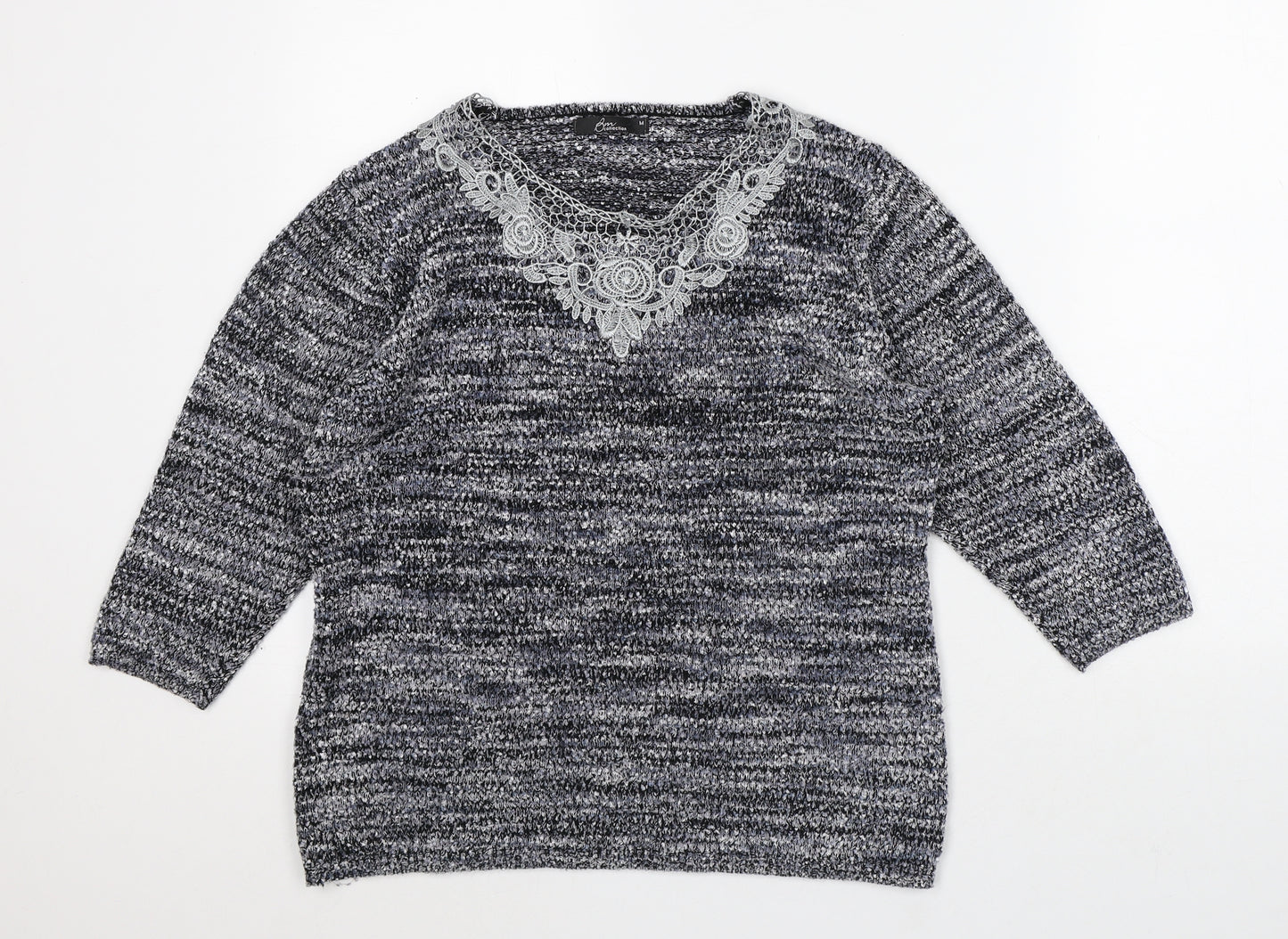 Bonmarché Womens Grey V-Neck Geometric Polyester Pullover Jumper Size M