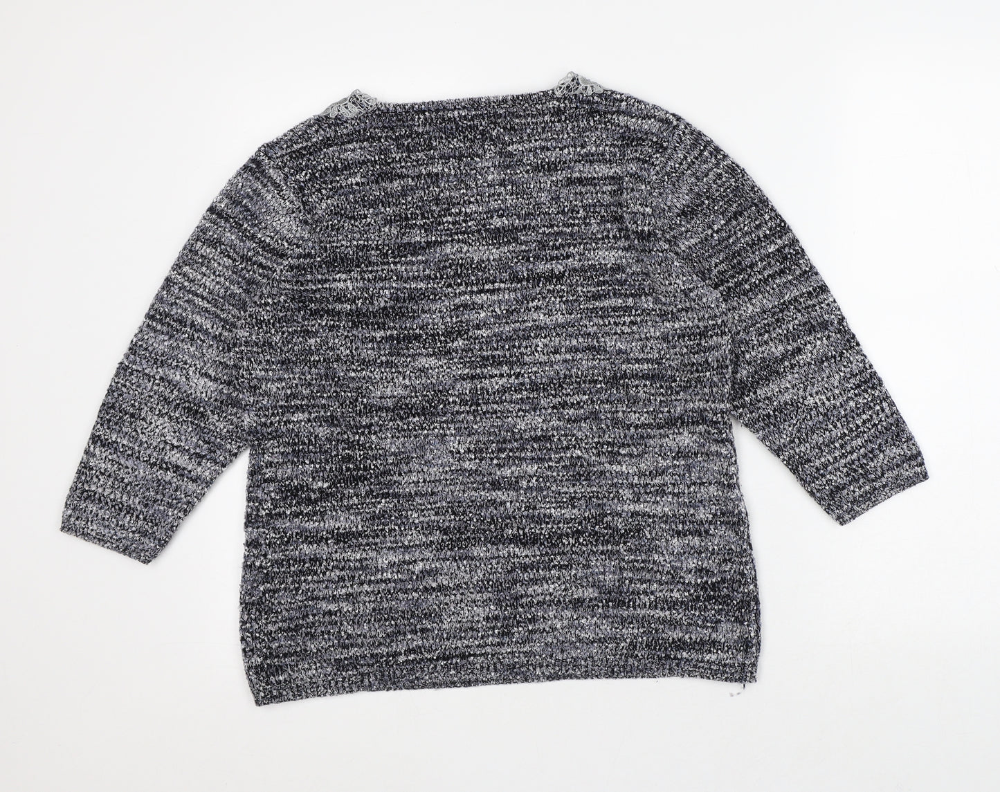 Bonmarché Womens Grey V-Neck Geometric Polyester Pullover Jumper Size M