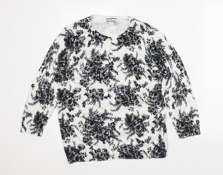 Croft & Barrow Womens White Round Neck Floral Cotton Cardigan Jumper Size M