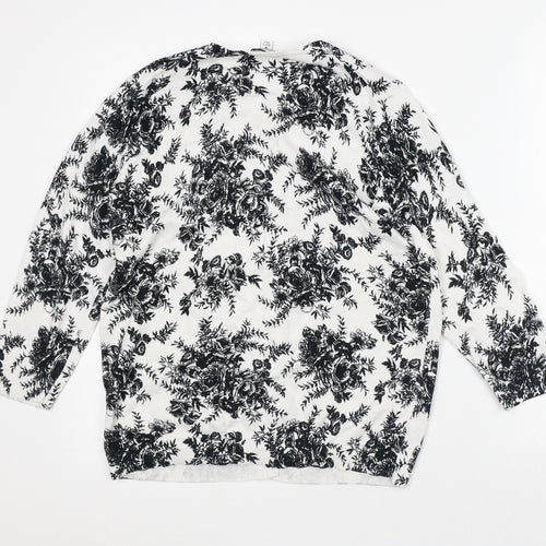 Croft & Barrow Womens White Round Neck Floral Cotton Cardigan Jumper Size M