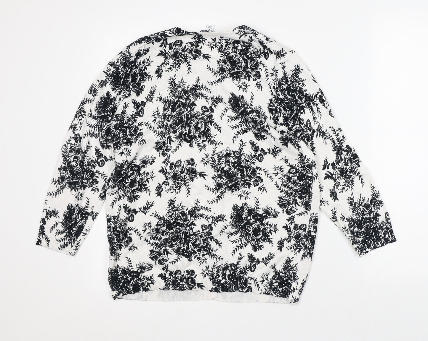 Croft & Barrow Womens White Round Neck Floral Cotton Cardigan Jumper Size M
