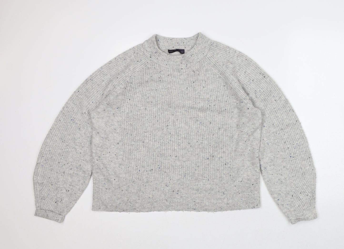 Marks and Spencer Mens Grey Mock Neck Geometric Acrylic Pullover Jumper Size M