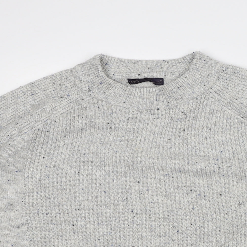 Marks and Spencer Mens Grey Mock Neck Geometric Acrylic Pullover Jumper Size M