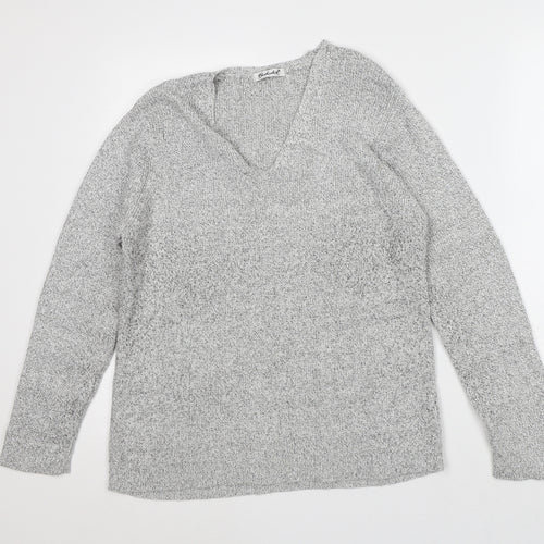 Berketex Womens Grey V-Neck Geometric Acrylic Pullover Jumper Size 14