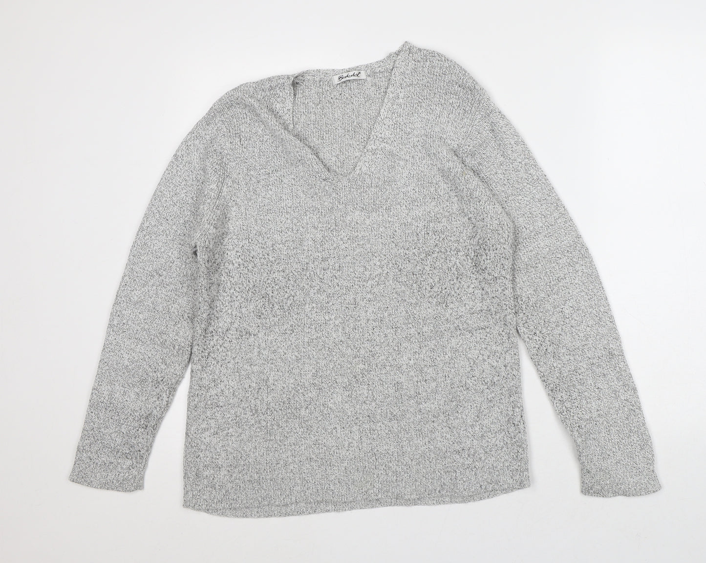 Berketex Womens Grey V-Neck Geometric Acrylic Pullover Jumper Size 14