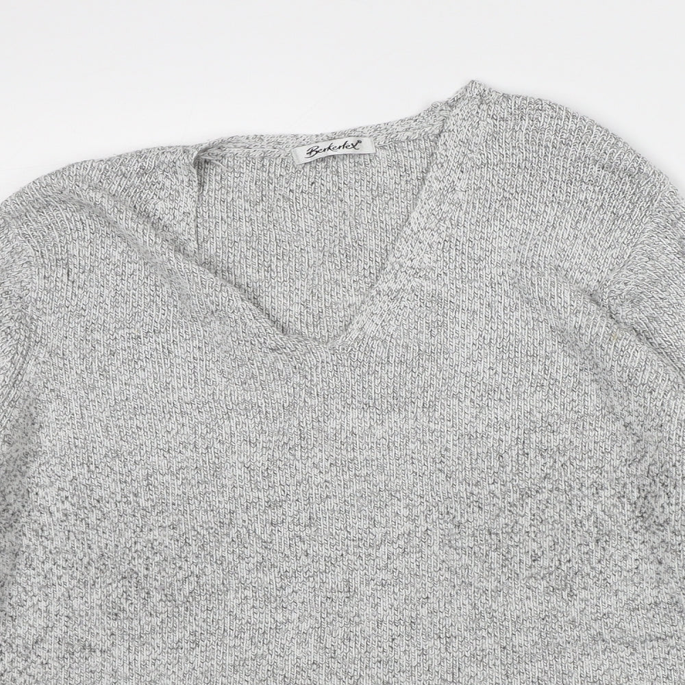 Berketex Womens Grey V-Neck Geometric Acrylic Pullover Jumper Size 14