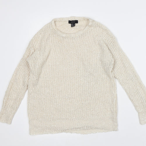 Atmosphere Womens Beige Crew Neck Polyester Pullover Jumper Size 10