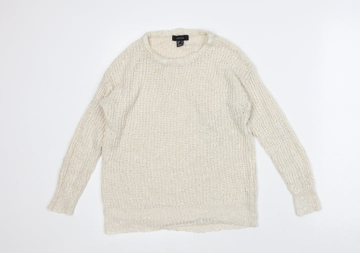 Atmosphere Womens Beige Crew Neck Polyester Pullover Jumper Size 10