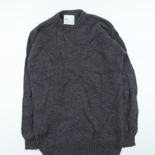 BHS Mens Grey Round Neck Acrylic Pullover Jumper Size S