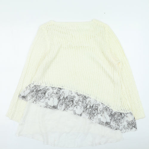 Simply Couture Womens Ivory Round Neck Floral Cotton Pullover Jumper Size L - Lace Trim
