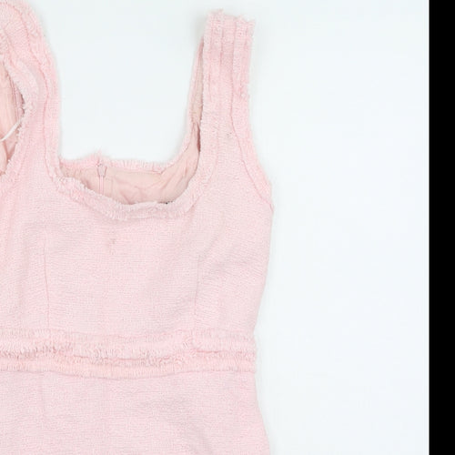 Zara Womens Pink Cotton A-Line Size S Square Neck Zip