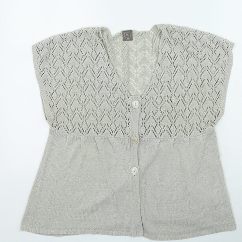 TU Womens Brown V-Neck Acrylic Cardigan Jumper Size 14