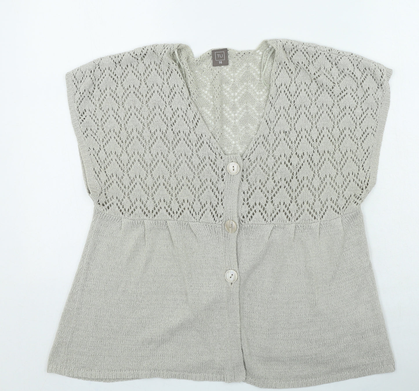 TU Womens Brown V-Neck Acrylic Cardigan Jumper Size 14