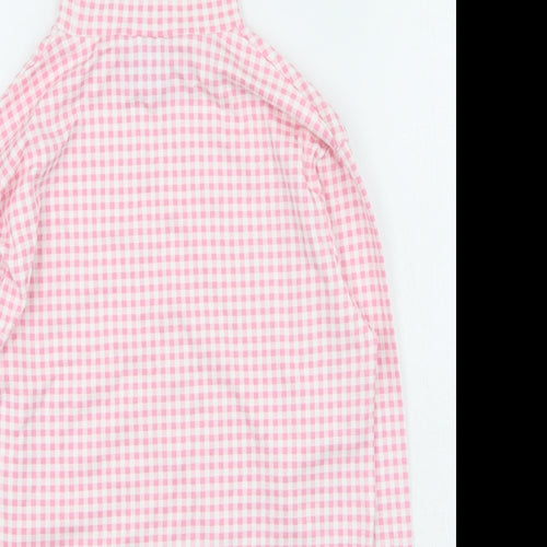 Preworn Womens Pink High Neck Plaid Polyester Pullover Jumper Size XS
