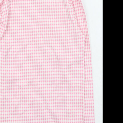Preworn Womens Pink High Neck Plaid Polyester Pullover Jumper Size XS