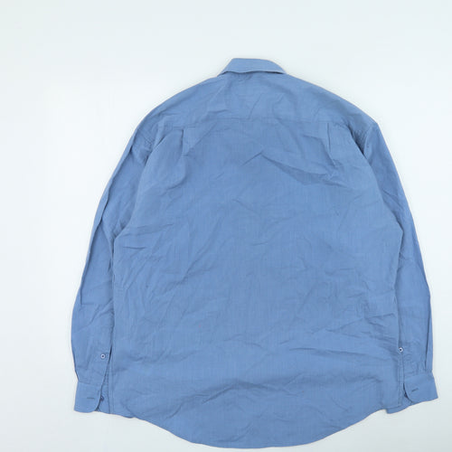EWM Mens Blue Polyester Button-Up Size 16 Collared Button
