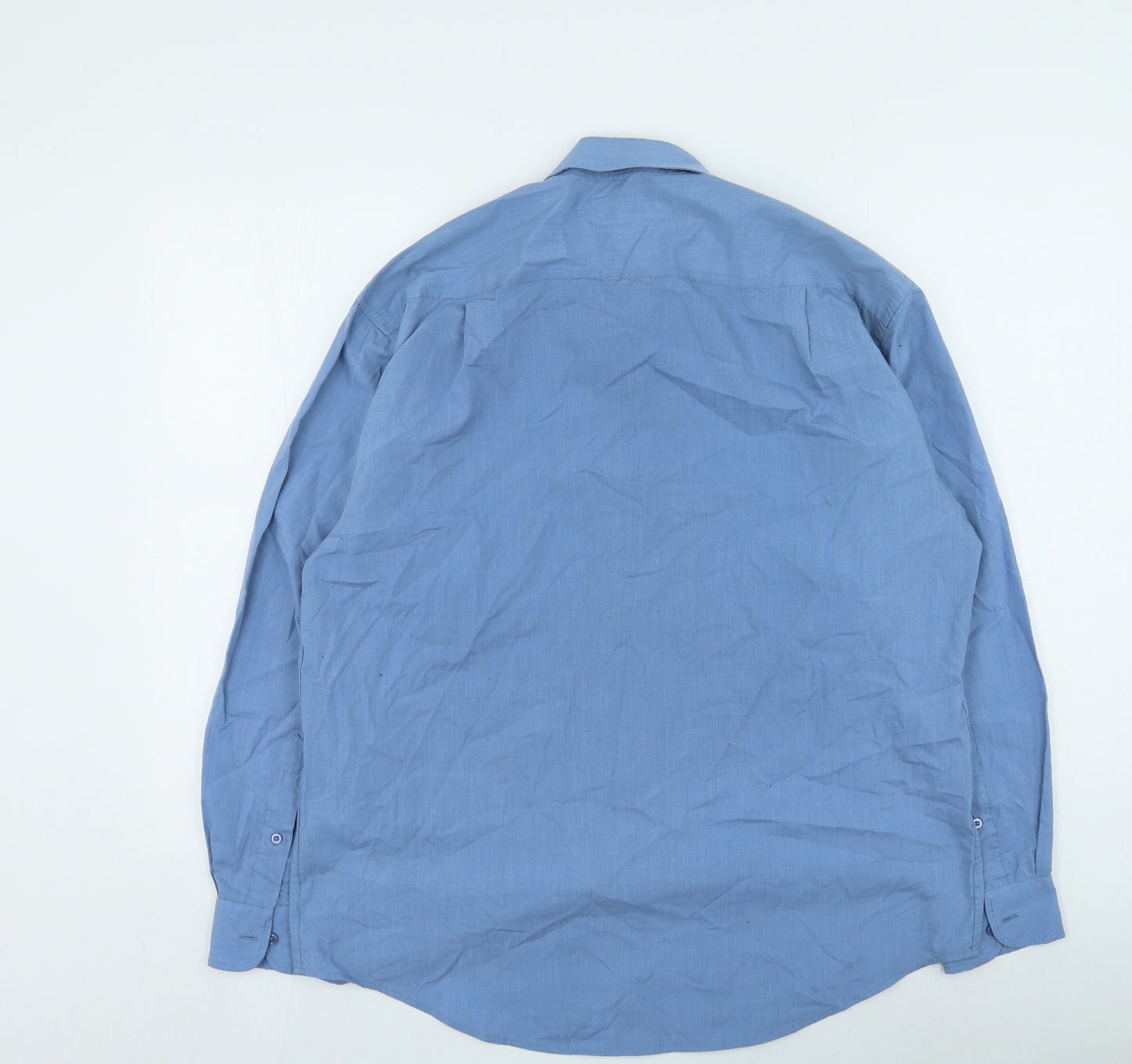 EWM Mens Blue Polyester Button-Up Size 16 Collared Button