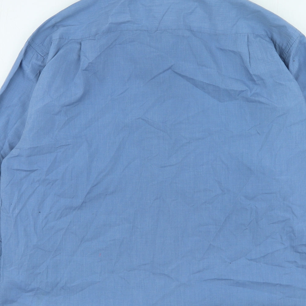 EWM Mens Blue Polyester Button-Up Size 16 Collared Button