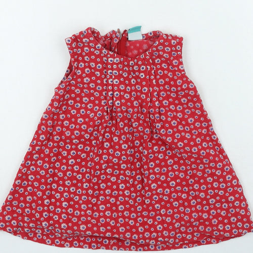 Top-Top Girls Red Floral Cotton Fit & Flare Size 12-18 Months Round Neck