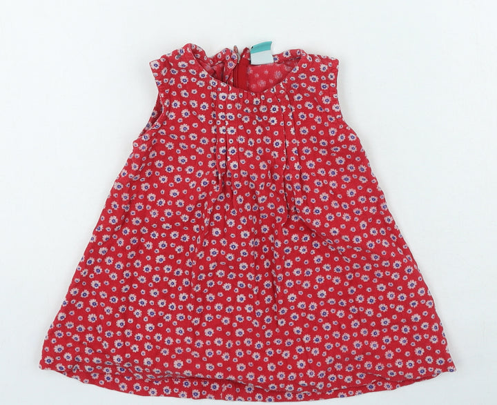 Top-Top Girls Red Floral Cotton Fit & Flare Size 12-18 Months Round Neck