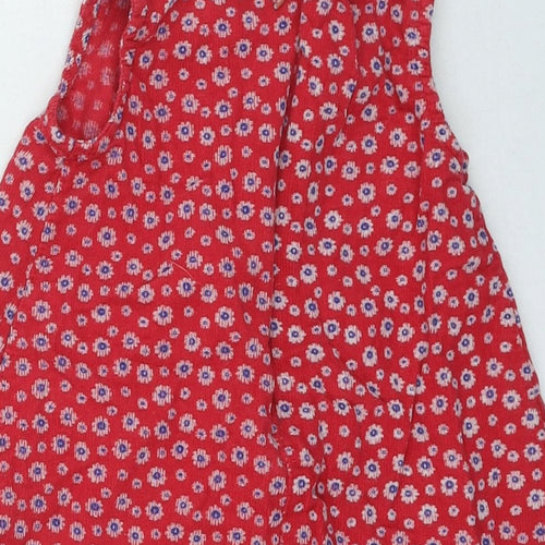 Top-Top Girls Red Floral Cotton Fit & Flare Size 12-18 Months Round Neck