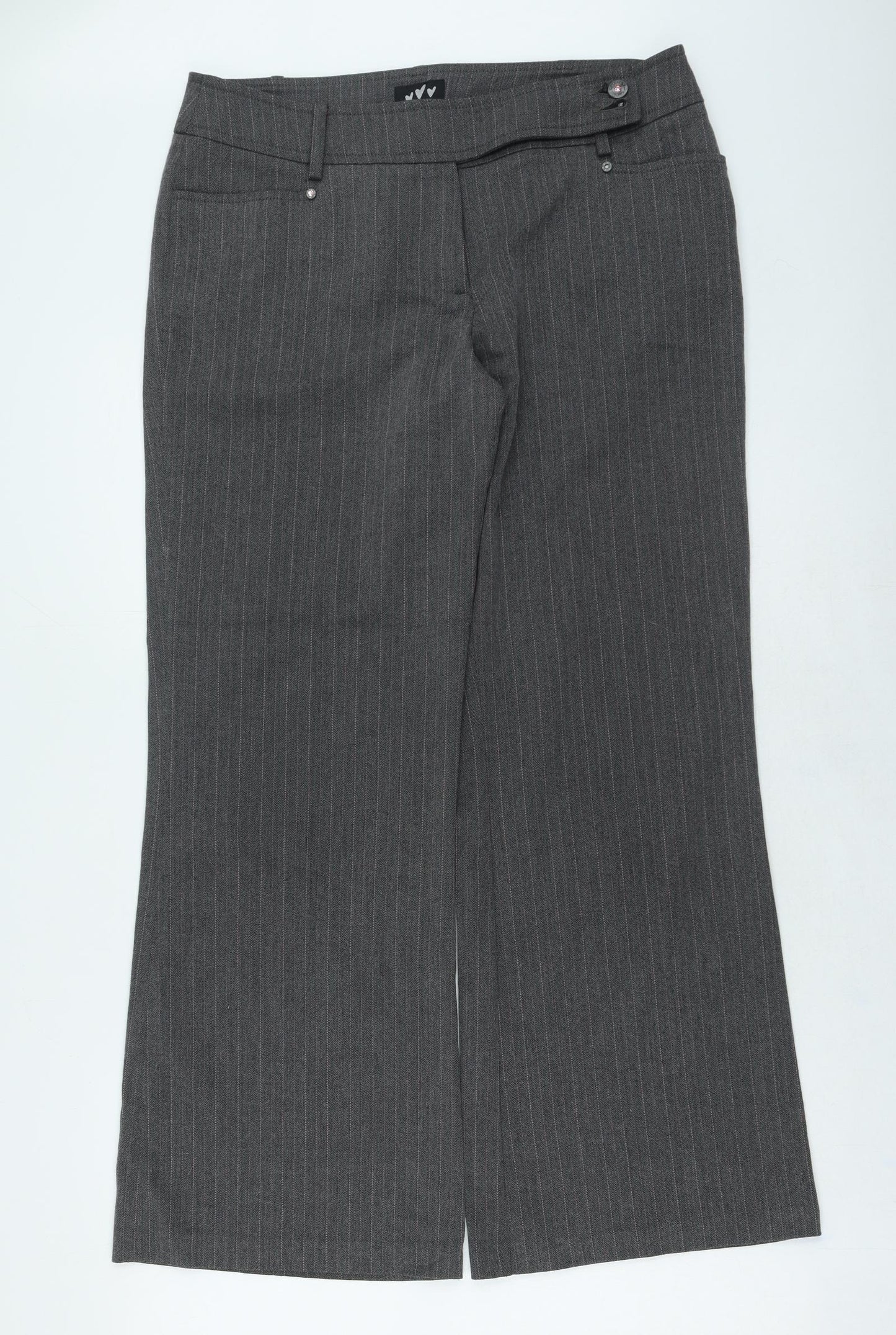 Per Una Womens Grey Striped Viscose Trousers Size 14 L29 in Regular Button