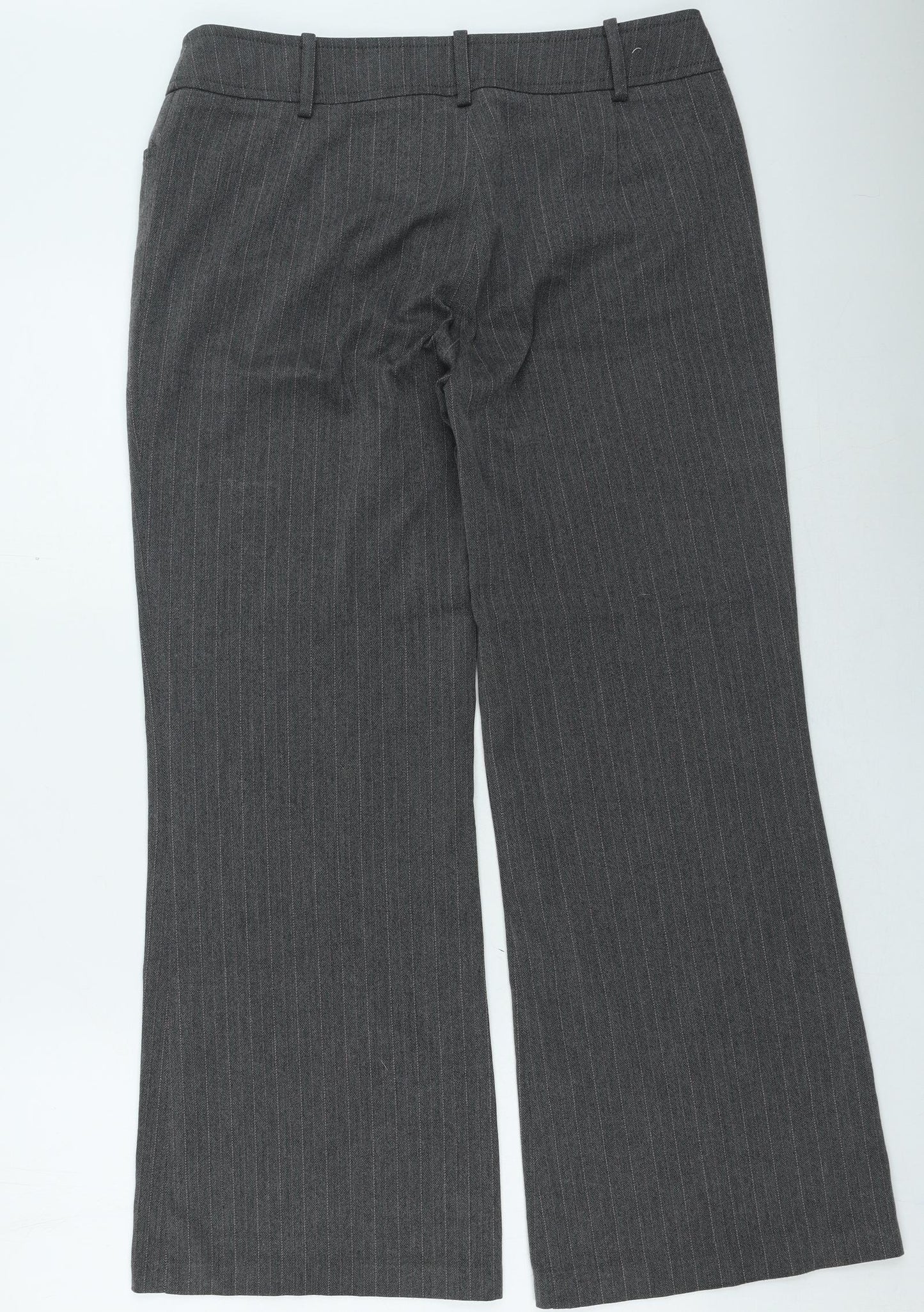 Per Una Womens Grey Striped Viscose Trousers Size 14 L29 in Regular Button