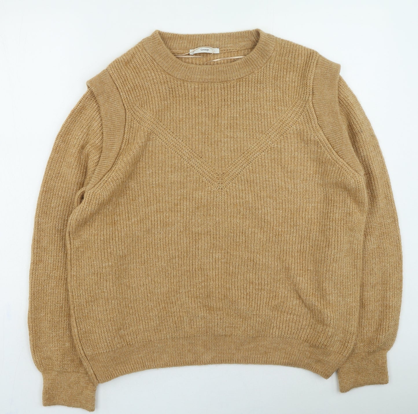 George Womens Brown Round Neck Acrylic Pullover Jumper Size XL