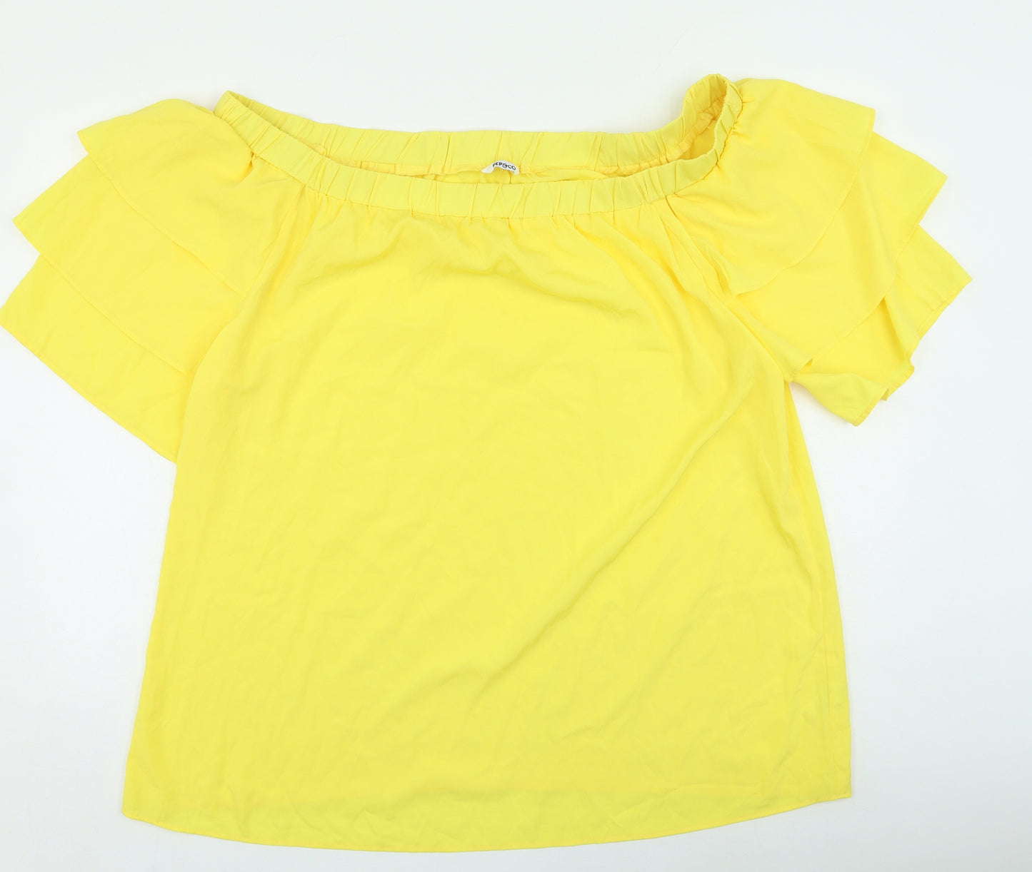 Pep & Co Womens Yellow Polyester Basic Blouse Size L Off the Shoulder