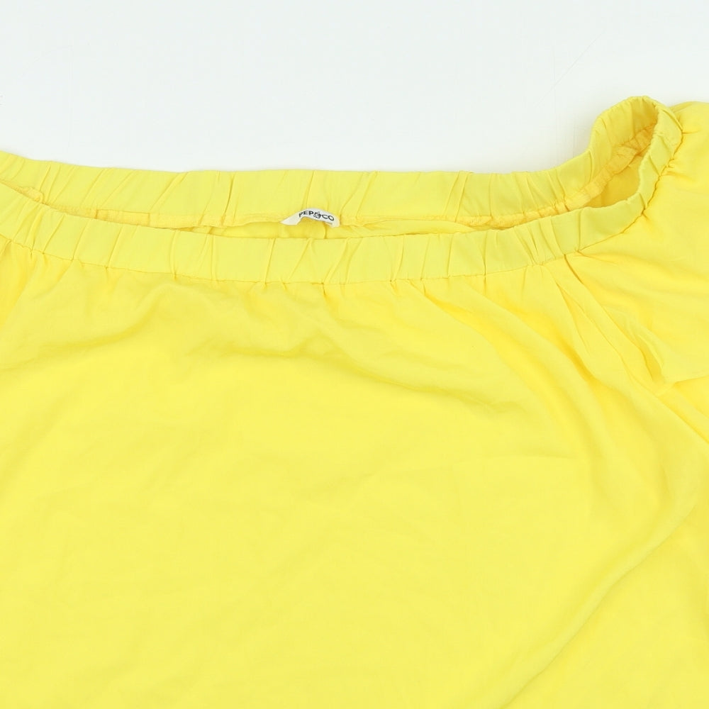 Pep & Co Womens Yellow Polyester Basic Blouse Size L Off the Shoulder