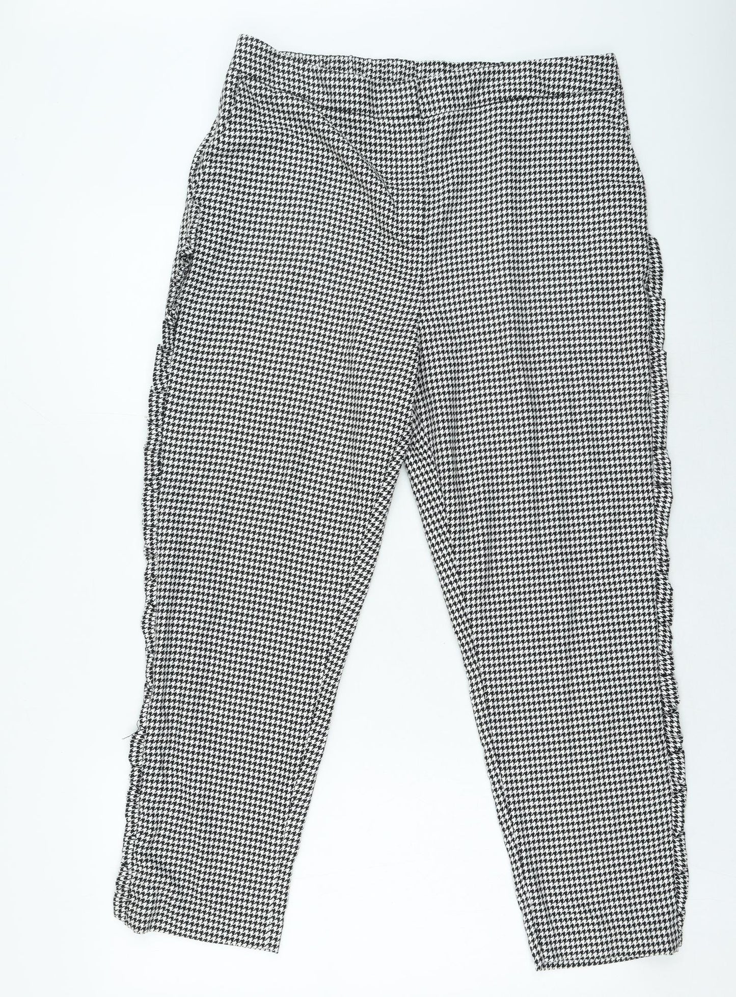 Simply Be Womens Black Check Polyester Cropped Trousers Size 16 L24 in Regular Zip