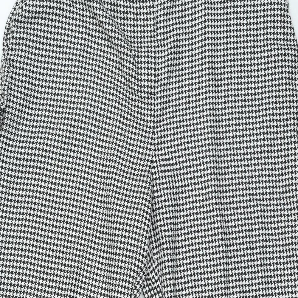 Simply Be Womens Black Check Polyester Cropped Trousers Size 16 L24 in Regular Zip
