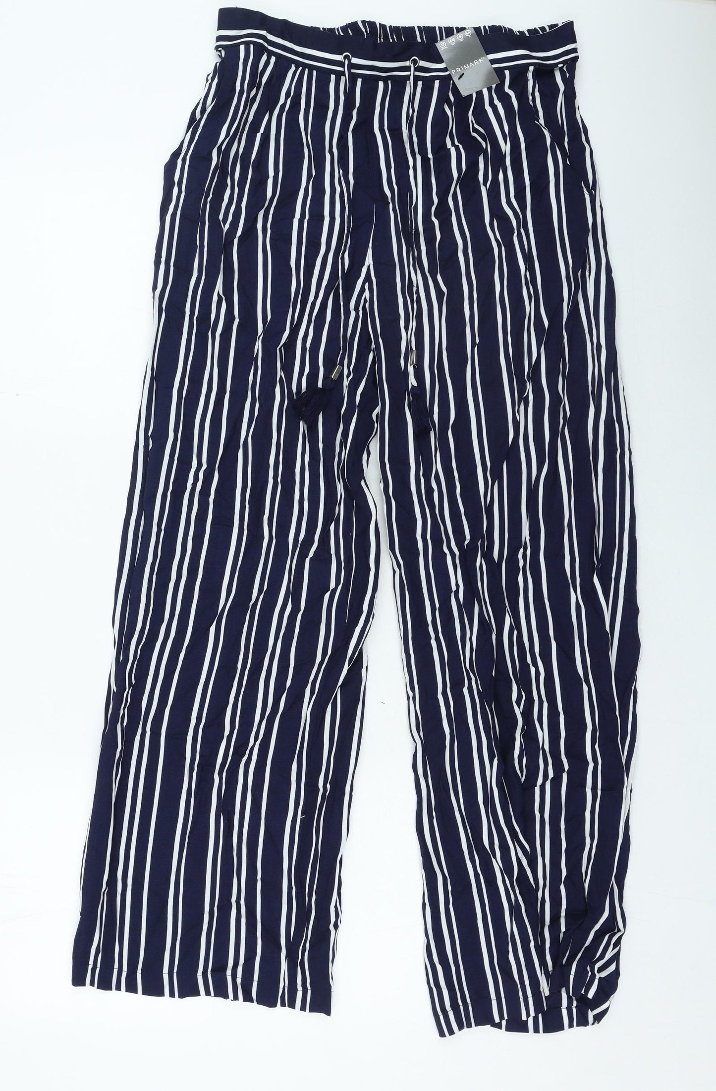 Primark Womens Blue Striped Viscose Trousers Size 12 L30 in Regular
