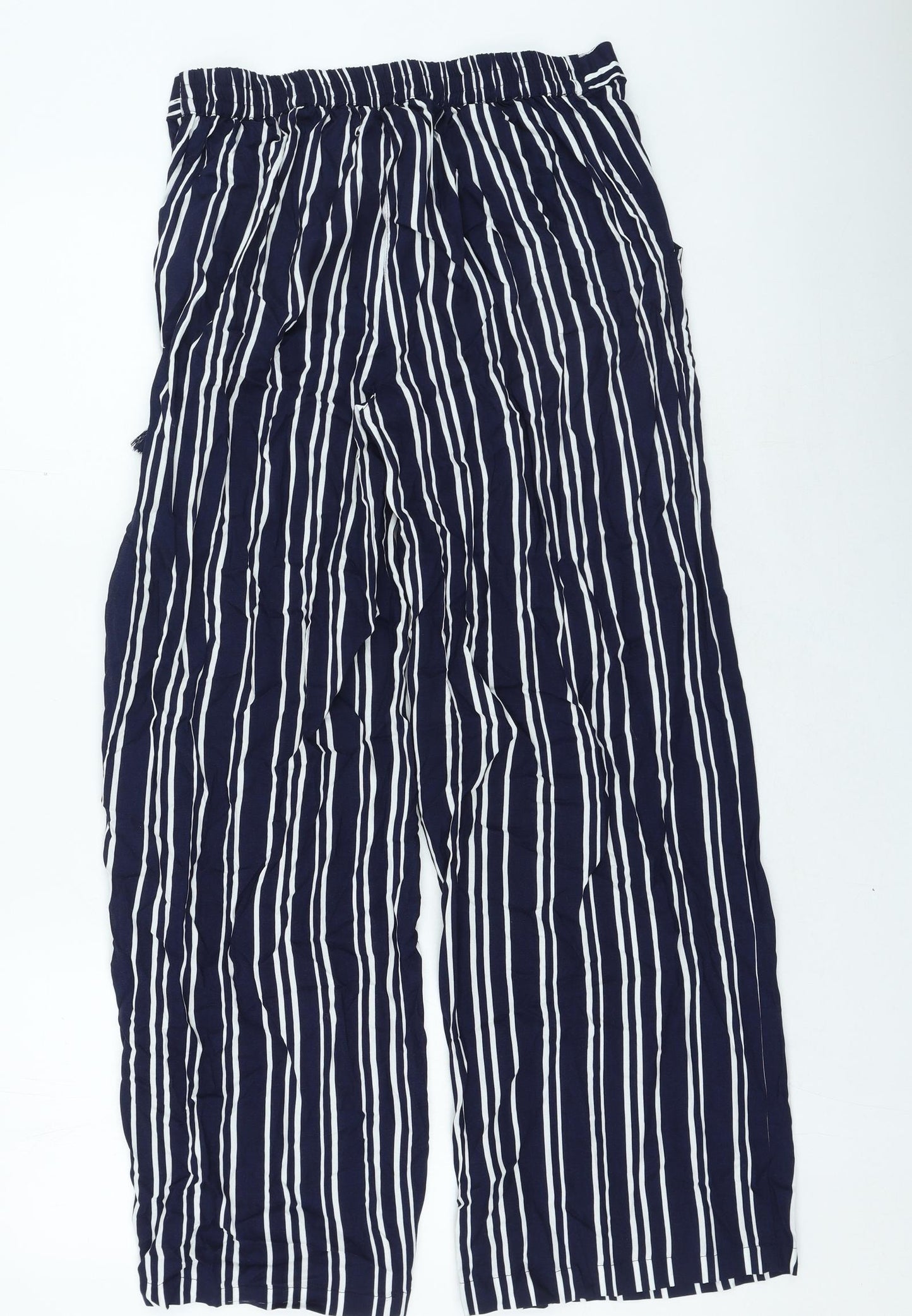 Primark Womens Blue Striped Viscose Trousers Size 12 L30 in Regular
