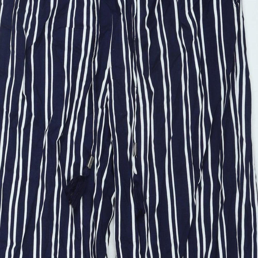 Primark Womens Blue Striped Viscose Trousers Size 12 L30 in Regular