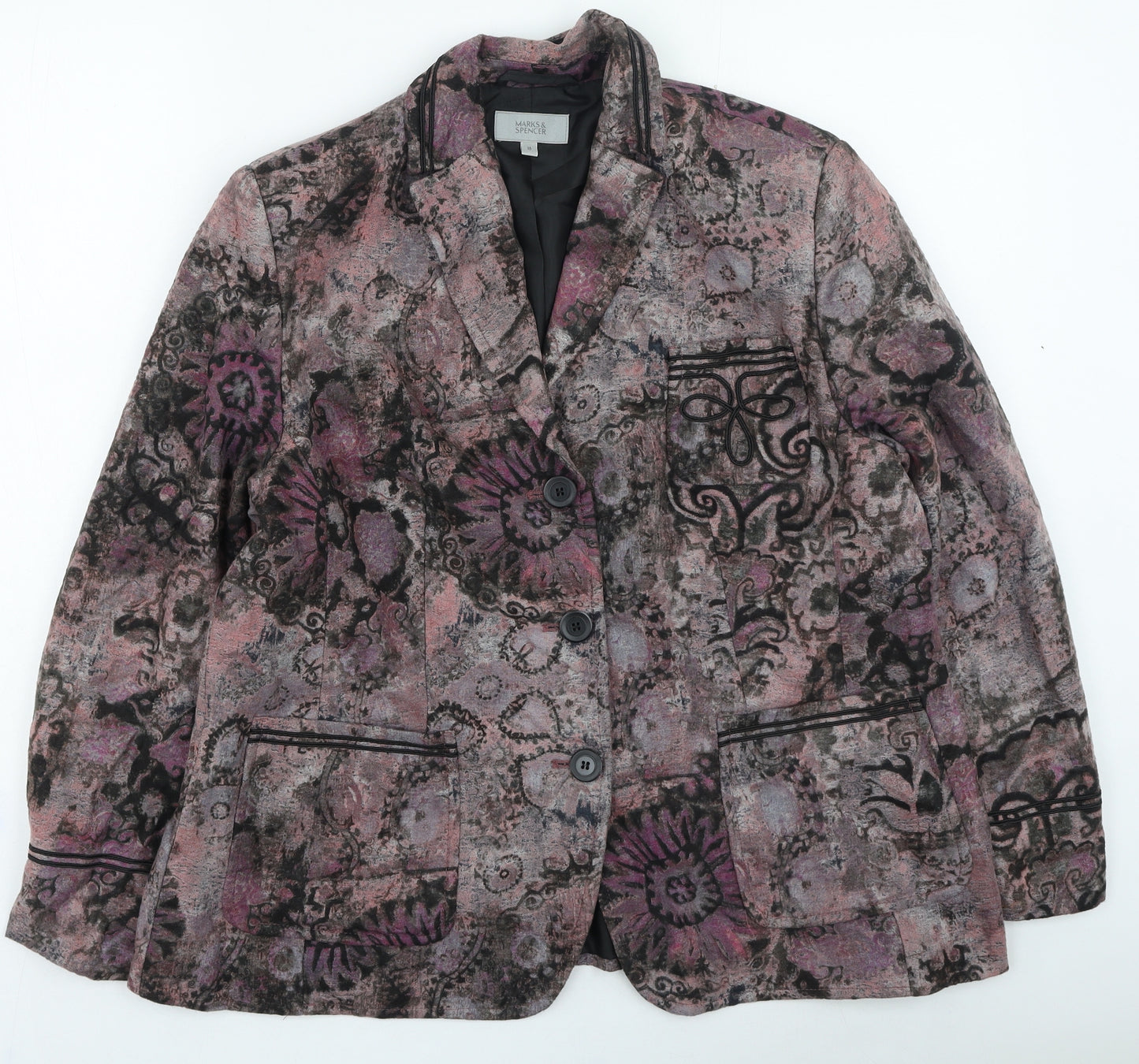 Marks and Spencer Womens Purple Geometric Jacket Size 18 Button