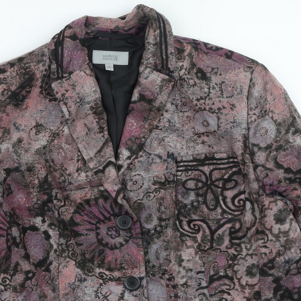 Marks and Spencer Womens Purple Geometric Jacket Size 18 Button