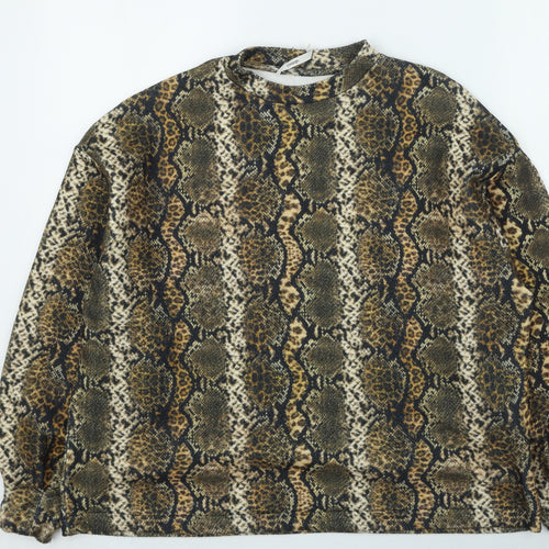 George Womens Brown Round Neck Animal Print Polyester Pullover Jumper Size S - Snake
