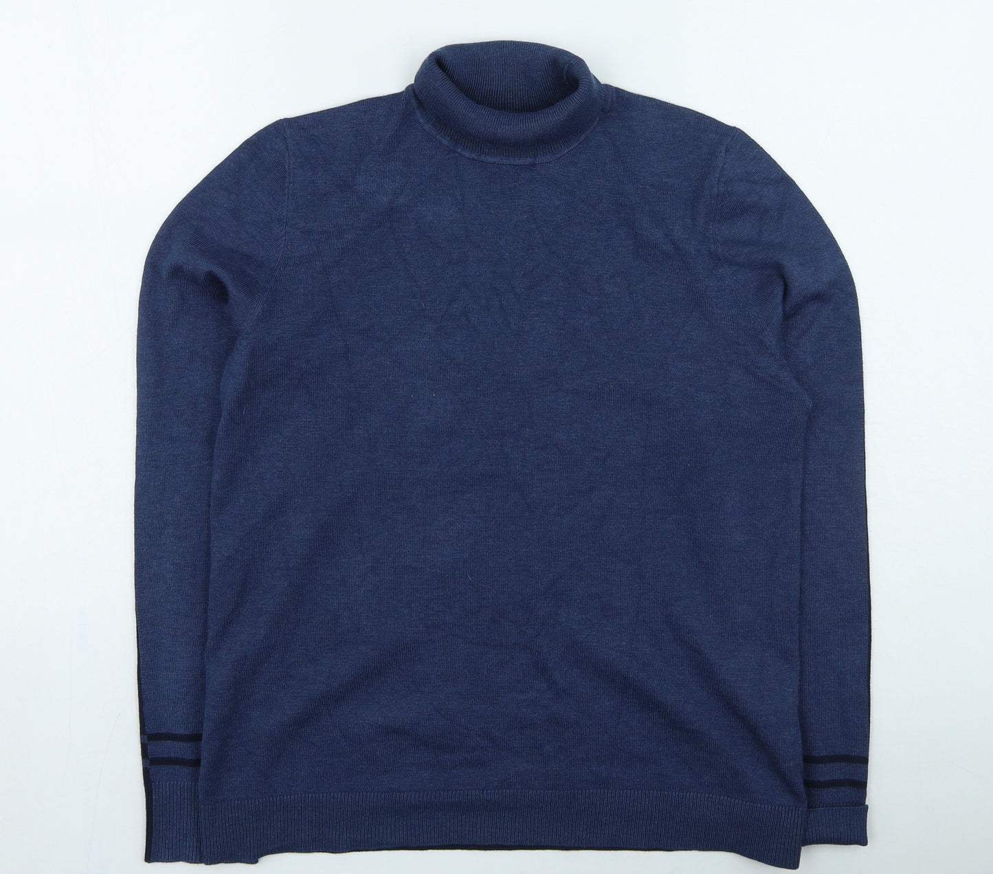 Et Eias Mens Blue Roll Neck Rayon Pullover Jumper Size M