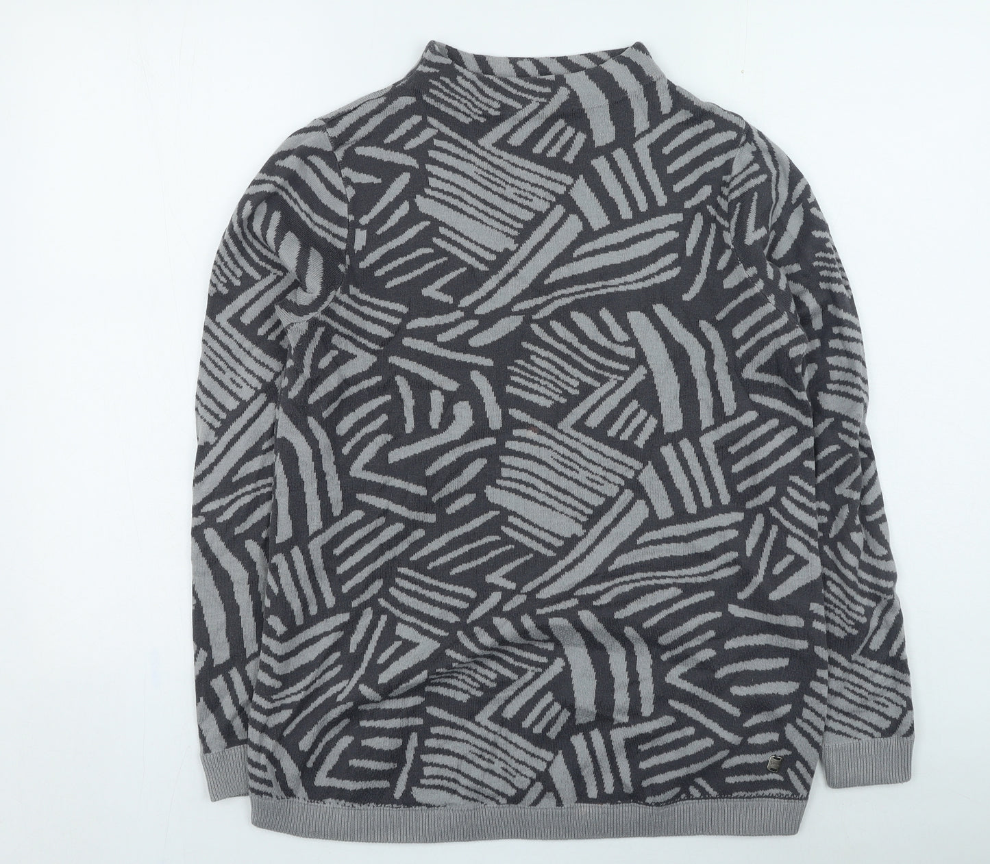 Intown Womens Grey High Neck Geometric Acrylic Pullover Jumper Size M
