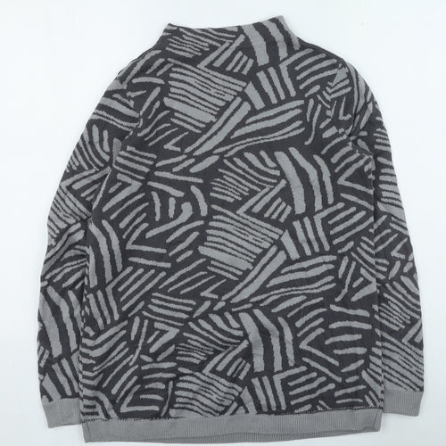 Intown Womens Grey High Neck Geometric Acrylic Pullover Jumper Size M