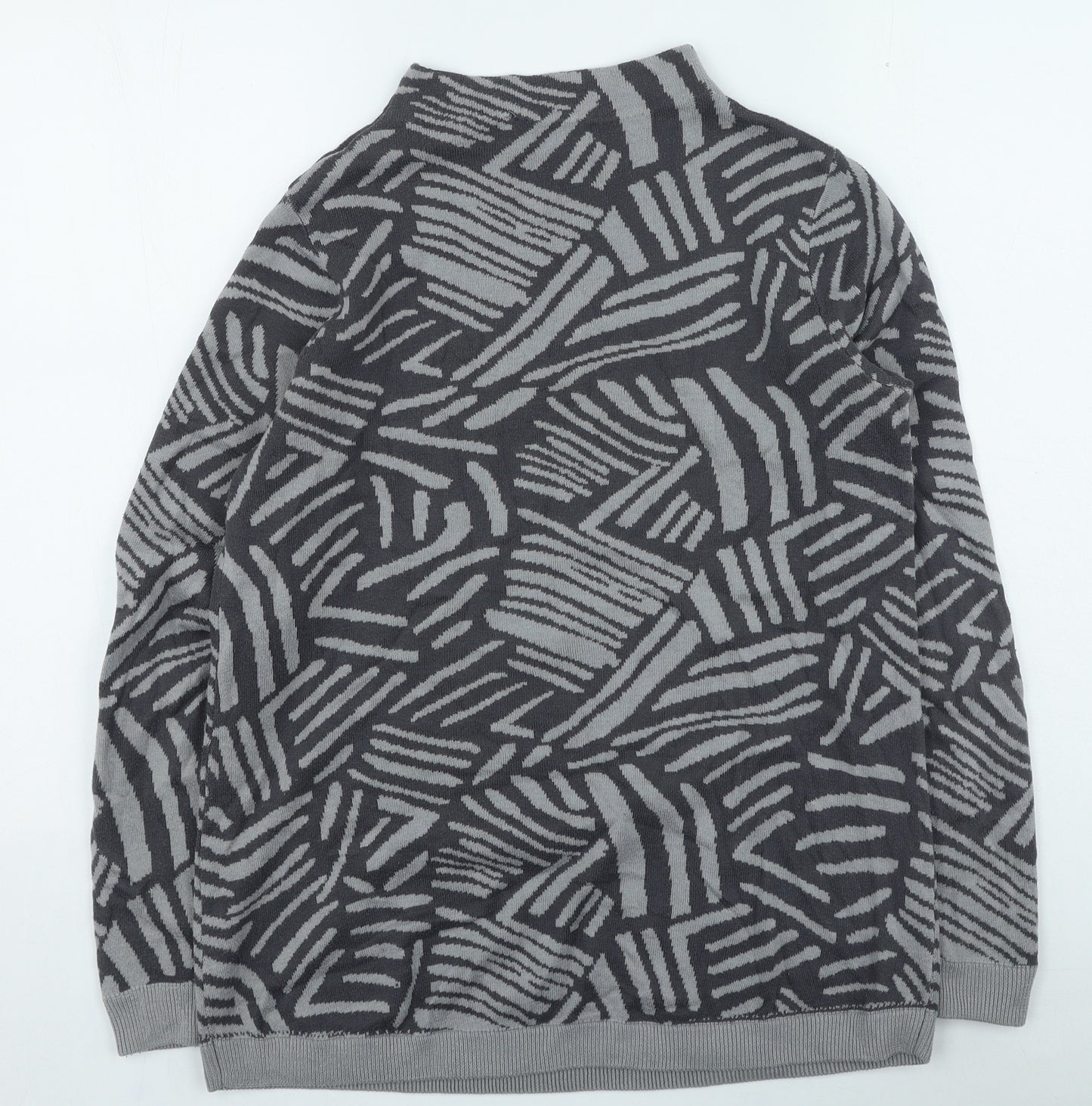 Intown Womens Grey High Neck Geometric Acrylic Pullover Jumper Size M