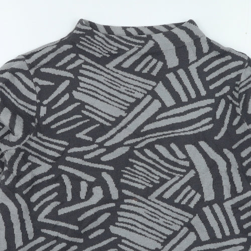 Intown Womens Grey High Neck Geometric Acrylic Pullover Jumper Size M