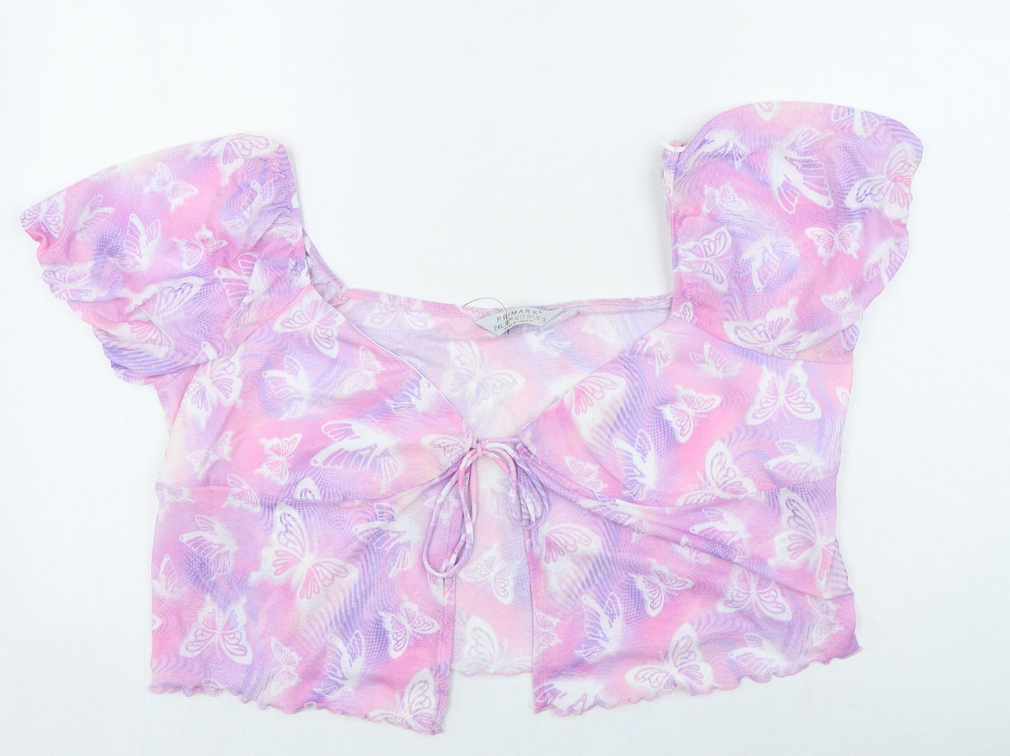 Primark Womens Pink Polyester Basic Blouse Size 2XL Round Neck - Butterflies