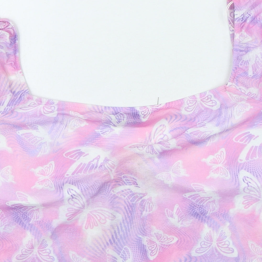 Primark Womens Pink Polyester Basic Blouse Size 2XL Round Neck - Butterflies