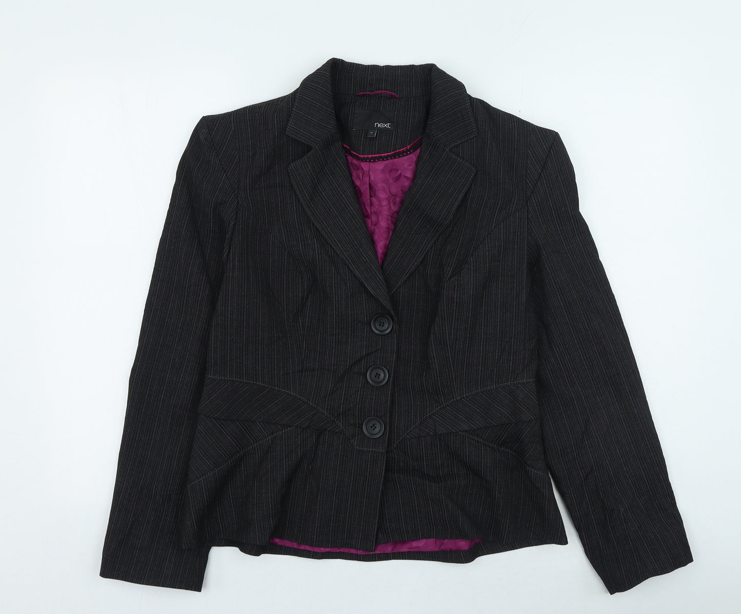 NEXT Womens Grey Striped Jacket Size 14 Button