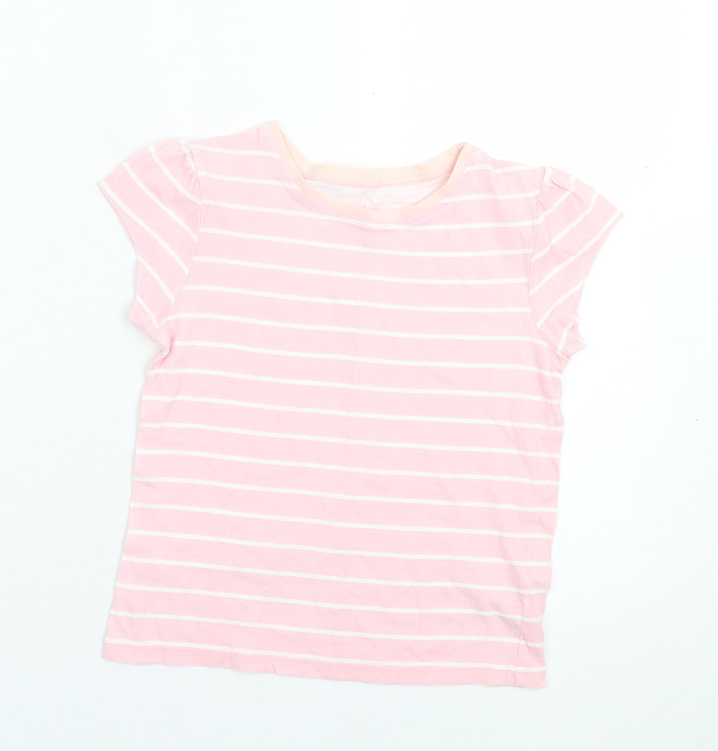 George Girls Pink Striped Cotton Basic T-Shirt Size 6-7 Years Crew Neck Pullover