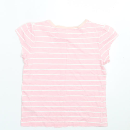 George Girls Pink Striped Cotton Basic T-Shirt Size 6-7 Years Crew Neck Pullover