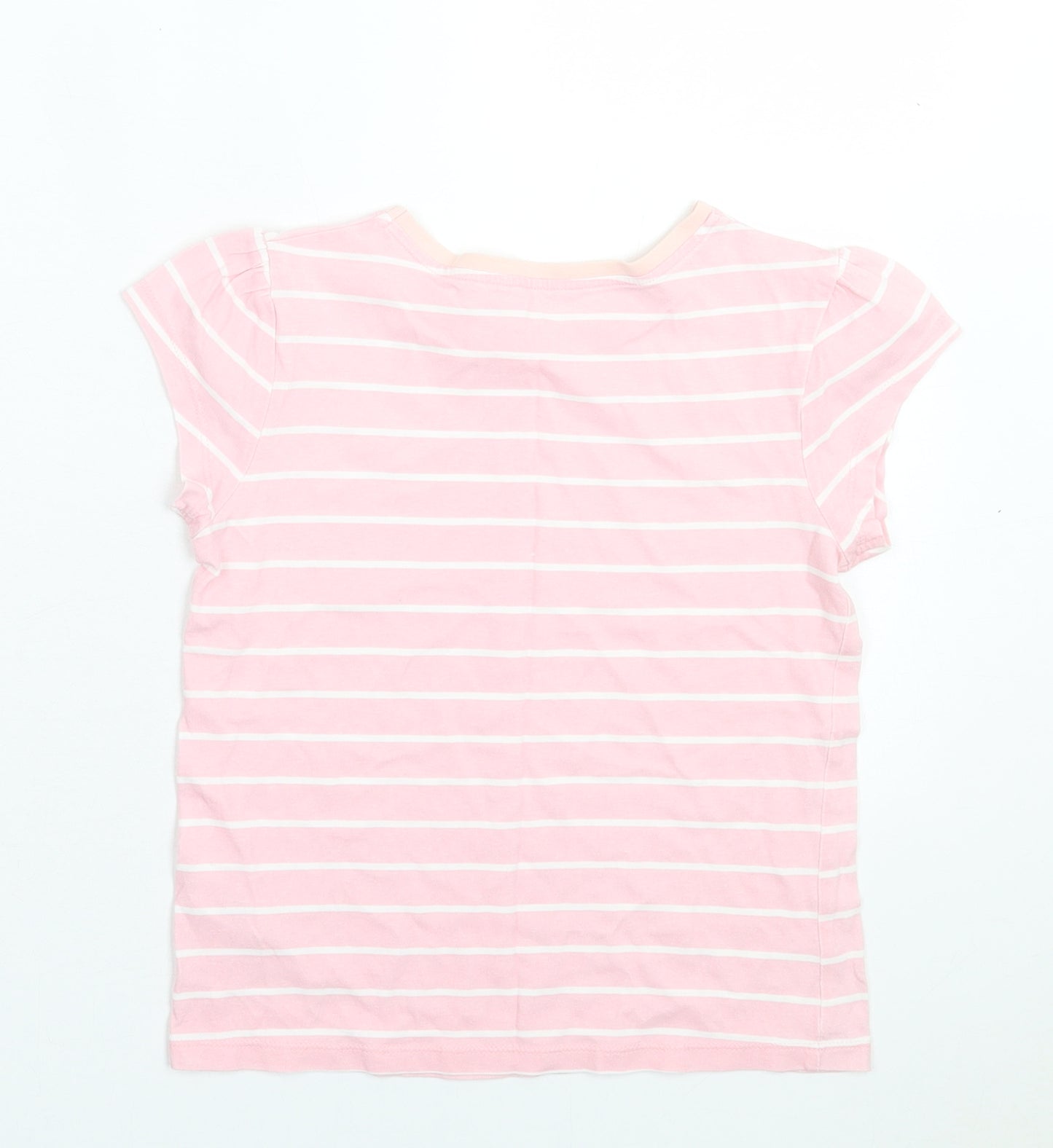 George Girls Pink Striped Cotton Basic T-Shirt Size 6-7 Years Crew Neck Pullover